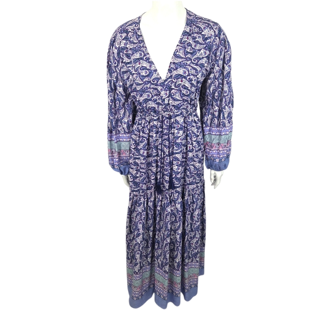 Few Moda Hippie Boho Paisley Maxi Dress NEW Long Sleeve Womens Small Purple Blue